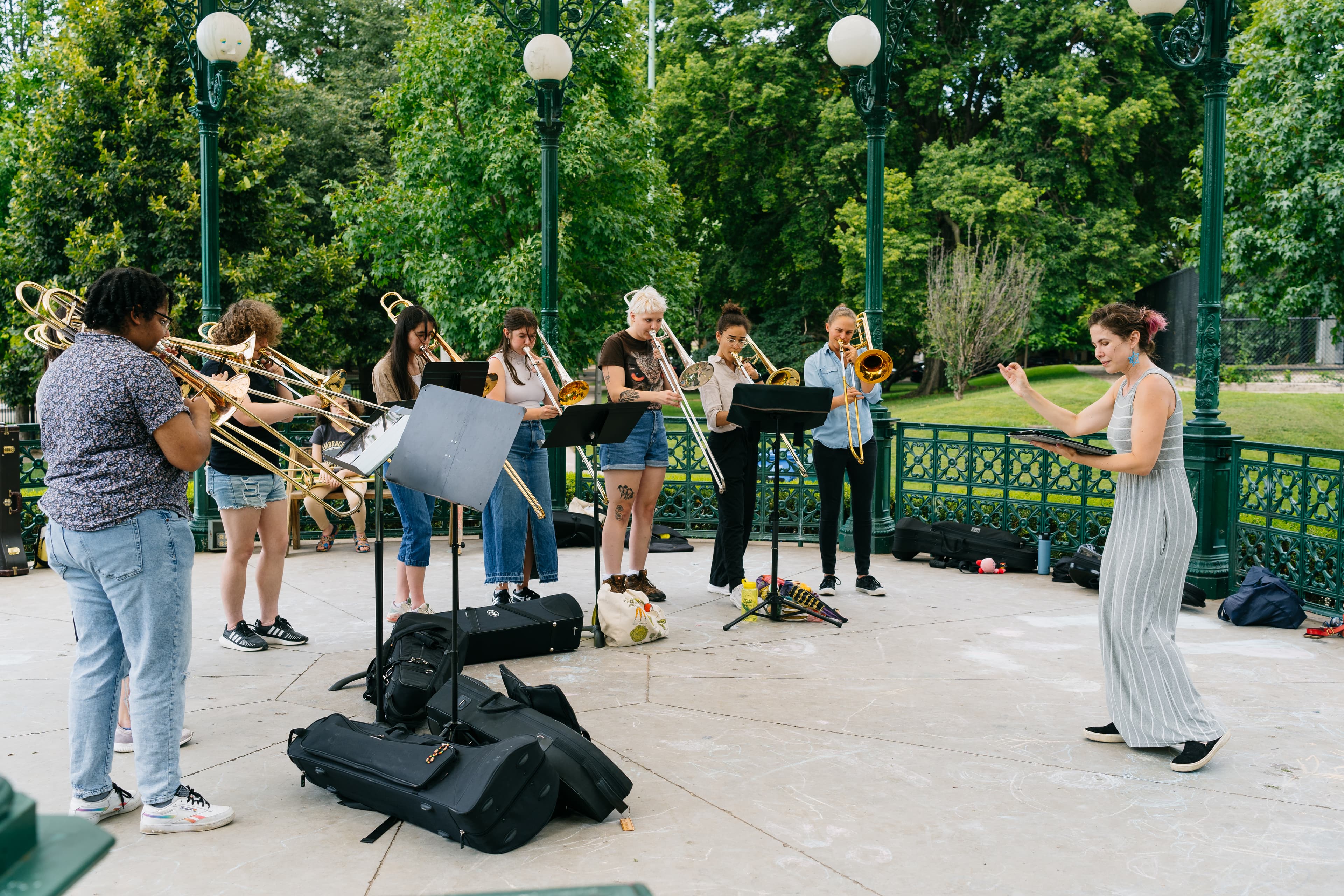 Students performing at the Windy City Trombone Retreat, photo by Alan Luntz